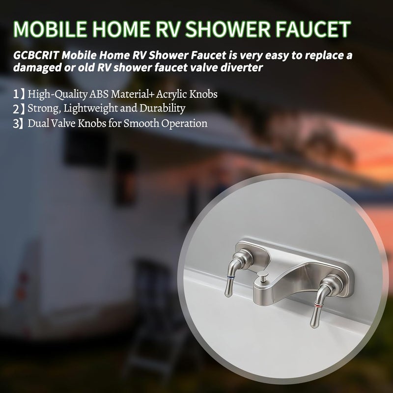 gcbcrit Mobile Home RV Tub Shower Center-Set Faucet, 8 inch, 2-Handle Wall Mount Shower Valve, RV and Motor Home Bath Tub & Shower Faucet with Clear Acrylic Knobs (Brushed Nickel) - Image 3